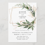 金ゴールド幾何学的ユーカリエレガントライナリーモス 招待状 (正面)