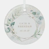 金ゴールド幾何学的ユーカリ新生 ガラスオーナメント (正面)