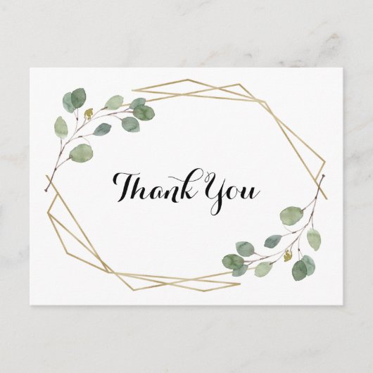 金ゴールド幾何学的ユーカリ書道ありがとう ポストカード (正面)