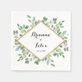 金ゴールド幾何学的ユーカリ結婚カリグラフィー スタンダードカクテルナプキン (正面)