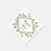 金ゴールド幾何学的ユーカリ結婚カリグラフィー スタンダードカクテルナプキン (角)