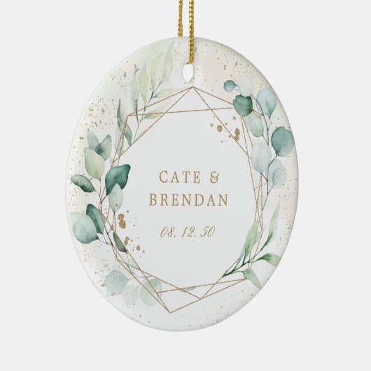 金ゴールド幾何学的ユーカリ緑の写真新着 セラミックオーナメント (右)