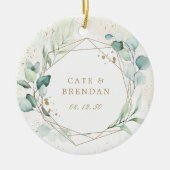 金ゴールド幾何学的ユーカリ緑の写真新着 セラミックオーナメント (正面)