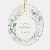 金ゴールド幾何学的ユーカリ緑の写真新着 セラミックオーナメント (左)