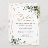 金ゴールド幾何学的ユーカリ緑ブライダルシャワー 招待状 (正面/裏面)