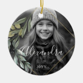 金ゴールド幾何学的ユーカリ黒白 セラミックオーナメント (正面)