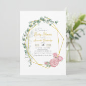 金ゴールド幾何学的ユーカリ&ピンクローゼベビーシャワー 招待状 (スタンド正面)