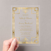 金ゴールド幾何学的ヴィンテージ1920sデコ結婚ズ アクリル招待状 (インサイチュ (ポータブル))