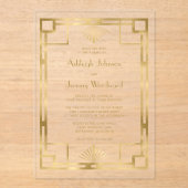 金ゴールド幾何学的ヴィンテージ1920sデコ結婚ズ アクリル招待状 (正面)