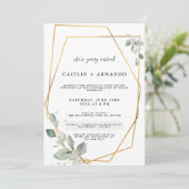 金ゴールド幾何学的仮想結婚式招待状カード (スタンド正面)