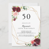 金ゴールド幾何学的春フローラ50th誕生日パーティー 招待状 (正面)