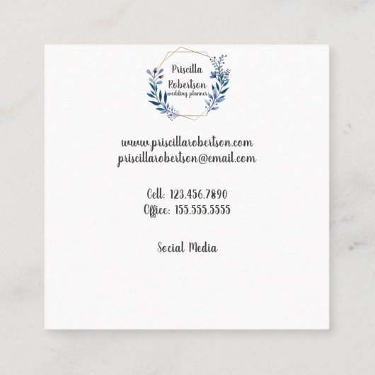 金ゴールド幾何学的水彩フローラウェディングプランナー スクエア名刺 (裏面)