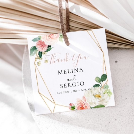 金ゴールド幾何学的秋結婚フラワーズサンキュー フェイバータグ