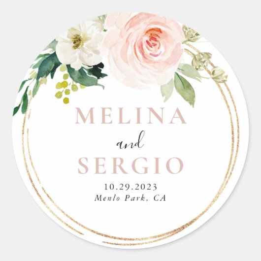 金ゴールド幾何学的秋結婚花の封筒用シール ラウンドシール (正面)