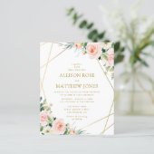 金ゴールド幾何学的赤面ピンクフローラ結婚式の招待 (スタンド正面)