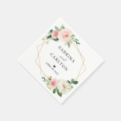 金ゴールド幾何学的赤面ピンク結婚フローラ スタンダードカクテルナプキン (角)