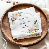 金ゴールド幾何学的赤面ピンク結婚フローラ スタンダードカクテルナプキン