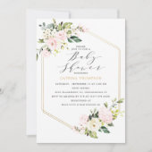 金ゴールド幾何学的赤面フローラベビーシャワー 招待状 (正面)