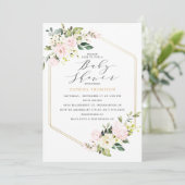 金ゴールド幾何学的赤面フローラベビーシャワー 招待状 (スタンド正面)