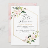 金ゴールド幾何学的赤面フローラベビーシャワー 招待状 (正面/裏面)