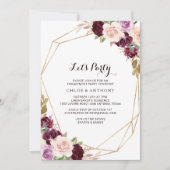 金ゴールド幾何学的赤面ブルゴーニュフローラレッツパーティー 招待状 (正面)