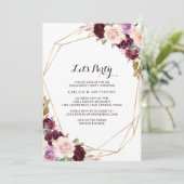 金ゴールド幾何学的赤面ブルゴーニュフローラレッツパーティー 招待状 (スタンド正面)