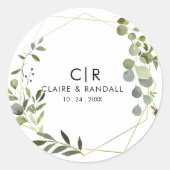 金ゴールド幾何学緑のユーカリ結婚プス ラウンドシール (正面)