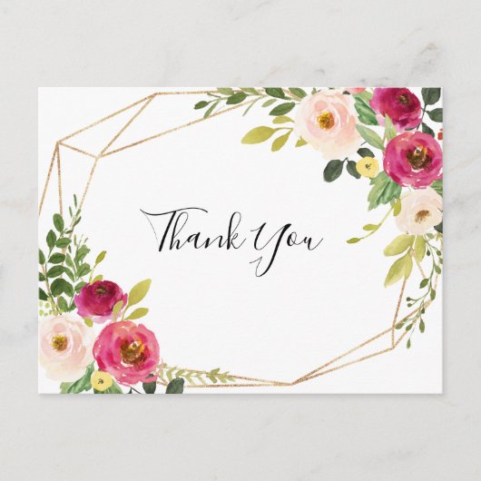 金ゴールド幾何学緑ピンク赤面ありがとう ポストカード (正面)