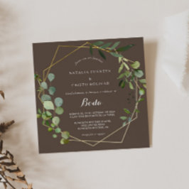 金ゴールド幾何学緑茶スペインの結婚色 招待状