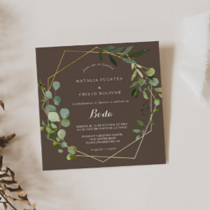 金ゴールド幾何学緑茶スペインの結婚色 招待状