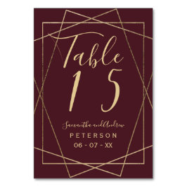 金ゴールド幾何学赤色のバーガン結婚ディースクリプトの表 テーブルナンバー