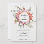 金ゴールド幾何学 |バイオレットフローラ結婚ブーケ 招待状 (正面)