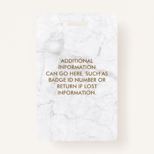 金ゴールド幾何白大理石モダンフォトID バッジ (裏面)