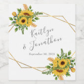 金ゴールド幾何素朴フローラひまわり ワインラベル (シングルラベル)