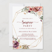 金ゴールド幾何素朴夏フローラ驚きパーティー 招待状 (正面)