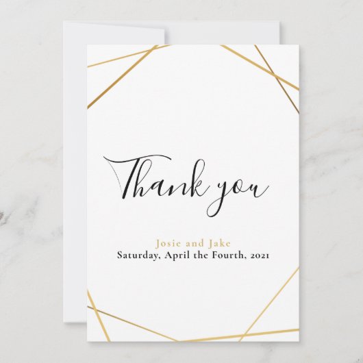 金ゴールド幾何結婚写真サンキューカード サンキューカード (正面)