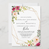 金ゴールド幾何緑スペインの結婚フローラ 招待状 (正面)