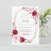 金ゴールド幾何縁どピンクフローラブライダルシャワー 招待状 (スタンド正面)