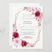 金ゴールド幾何縁どピンクフローラブライダルシャワー 招待状 (正面/裏面)