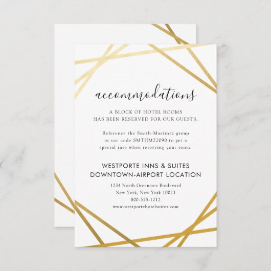 金ゴールド幾何縁どモダンホテル情報 エンクロージャーカード (正面/裏面)