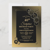 金ゴールド幾何縁ど驚き40歳の誕生日パーティー 招待状 (正面)