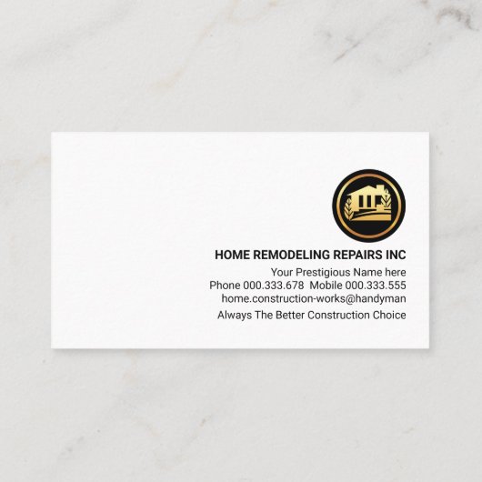 金ゴールド建物フレームのホーム修復 名刺 (裏面)