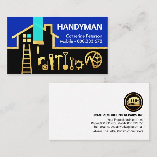 金ゴールド建物フレームのホーム修復 名刺 (正面/裏面)