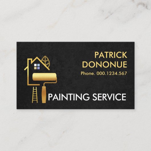 金ゴールド建物ブラシ(黒いテクスチャ上グランジ) 名刺 (正面)