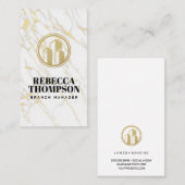金ゴールド建物ロゴ |白大理石 予約カード (正面/裏面)