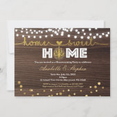 金ゴールド引っ越し祝いパーティーパーティの招待状粗木材 招待状 (正面)