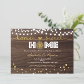 金ゴールド引っ越し祝いパーティーパーティの招待状粗木材 招待状 (スタンド正面)