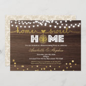 金ゴールド引っ越し祝いパーティーパーティの招待状粗木材 招待状 (正面/裏面)