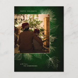 金ゴールド彫刻の冬の松の休日の写真 ポストカード