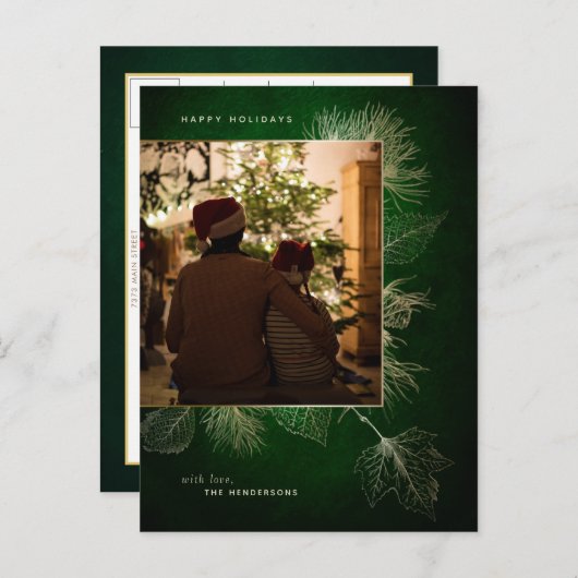 金ゴールド彫刻の冬の松の休日の写真 ポストカード (正面/裏面)